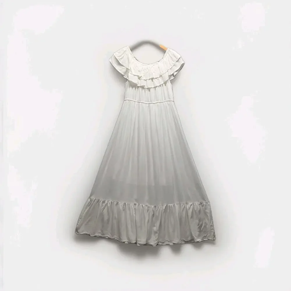 Anna-Kaci White Ruffle Maxi Dress L Off Shoulder Boho Coastal Vacation Feminine - Picture 14 of 14